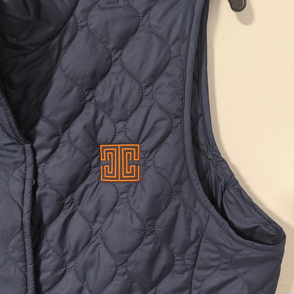 Peter Millar Addison Quilted Vest Navy Blue Brown Lambswool Trim Women Size L
